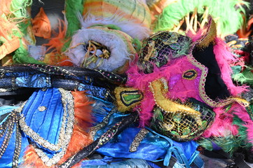 Obraz premium A heap of colorful carnival masks and costumes on an event in Berlin-Germany.