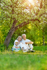 Portrait of loving elderly couple having a picnic