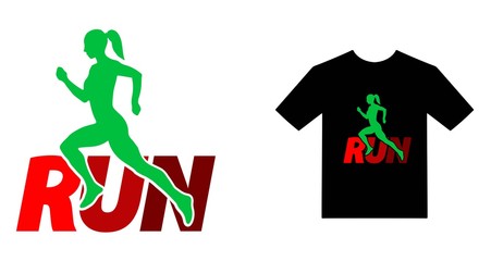 Vector illustration on the theme of run and running. Grunge background. Typography, t-shirt graphics, print, poster, banner, flyer, postcard