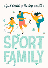 Sport Family. Vector tempale with leading an active healthy lifestyle.