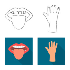 Vector illustration of body and part icon. Set of body and anatomy stock vector illustration.