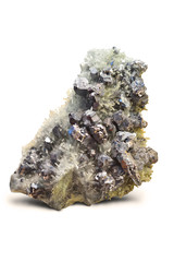 Galena (lead sulphide) and quartz from Madan, Bulgaria, isolated on white.
