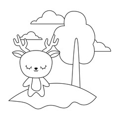 cute reindeer animal in landscape natural