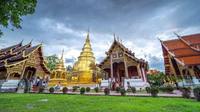 CHIANG MAI , THAILAND- JUNE 19, 2019 : Time lapse of tourist  at Wat Phra Sing Temple  in twilight to night. Most favorite landmark for travel ,This temple in the old city center of Chiang Mai, Thais 