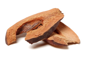 Slices of papaya isolated on white background