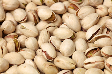 Many pistachio on white background , isolated, jh