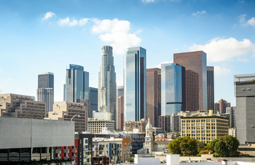 Downtown Los Angeles skyscrapers at sunny day