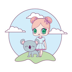 cute little doll with koala animal in landscape