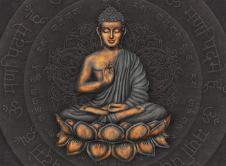 Golden sitting Buddha digital art - obrazy, fototapety, plakaty