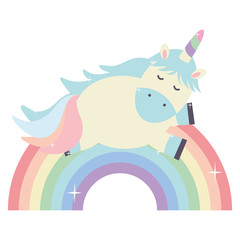cute adorable unicorn and rainbow