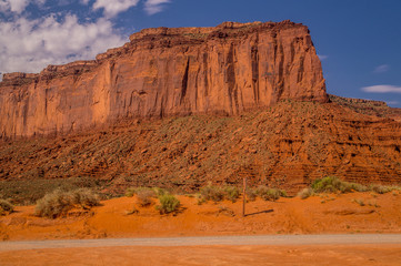 Morning in the Monument Valley. Tourist tents amid the crumbling rocks of Arizona	