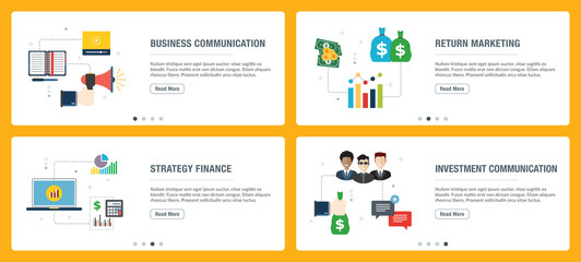 Fototapeta na wymiar Internet banner set of business, communication and finance icons.