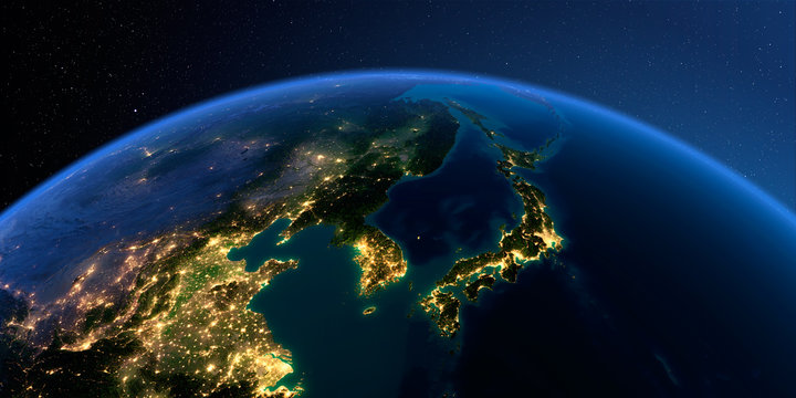 Detailed Earth. Korea and Japan