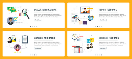 Obraz na płótnie Canvas Internet banner set of evaluation, analysis, rating and feedback in business icons.