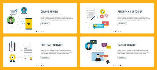 Obraz na płótnie Canvas Internet banner set of feedback, review, contract service and rating icons.