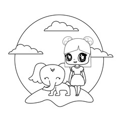 cute little doll with elephant animal in landscape