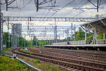 Russian railway. Summer railway. Rails and sleepers.