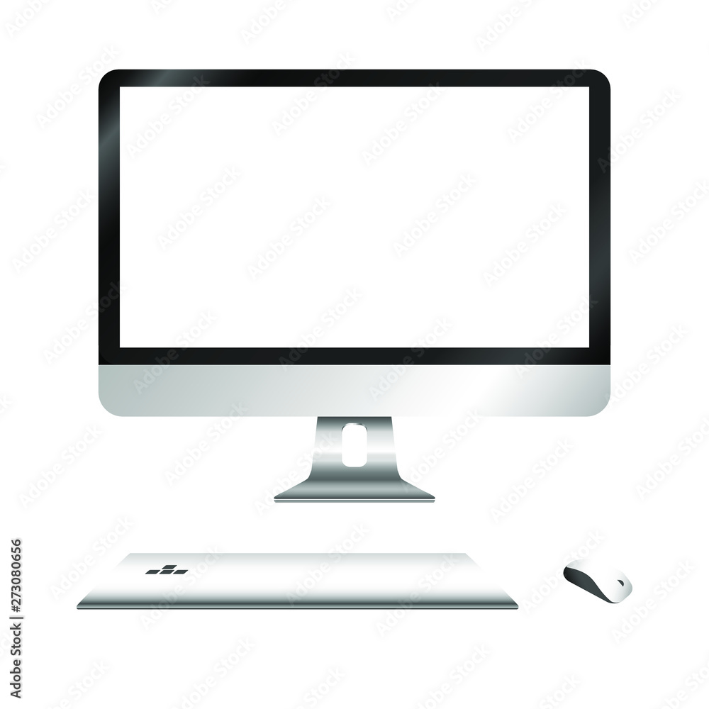 Poster modern monitor with keyboard and computer mouse. vector illustration isolated on white background.