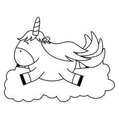 cute adorable unicorn floating in cloud fairy character