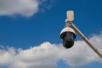 Street security camera. Concept of public security, big brother continuous overseeing, monitoring