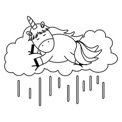 cute adorable unicorn floating in cloud rainy character