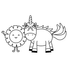 cute adorable unicorn with sun kawaii fairy characters
