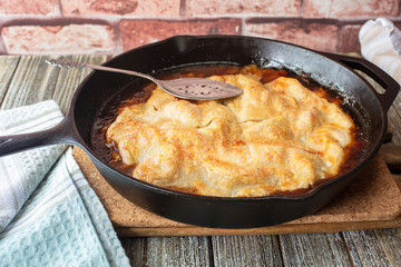 Golden Crusted Apple Pie Made In A Cast Iron Skillet