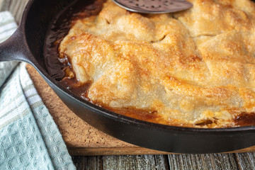 Golden Crusted Apple Pie Made In A Cast Iron Skillet