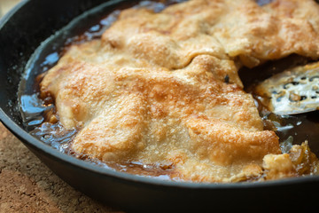 Golden Crusted Apple Pie Made In A Cast Iron Skillet