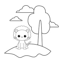 cute lion animal in landscape natural