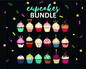 Set of Colorful Cupcakes