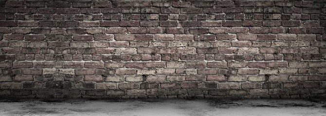 Aluminium Prints Brick wall Large Grungy Blank Old Brick Wall And Concrete Floor Banner with Copy Space