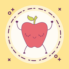 apple fruit kawaii in frame circular