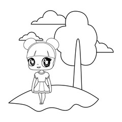 cute little doll in landscape