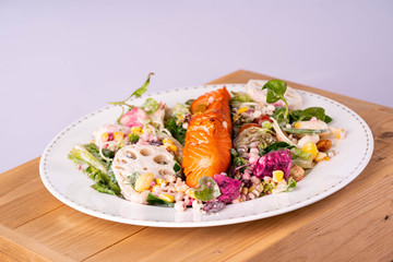 Grilled salmon salmon with salad