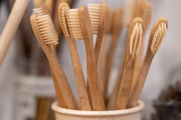 Bamboo toothbrush in the zero waste shop.