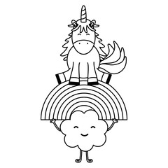cute unicorn with clouds and rainbow kawaii characters