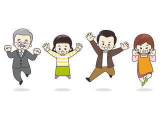 笑顔でジャンプする中年