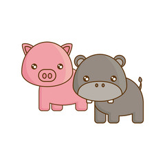 Obraz na płótnie Canvas cute piggy with hippopotamus animals