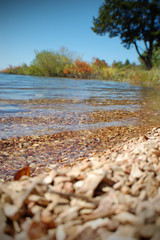 Gentle wake crashing into shore.