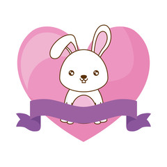 cute rabbit with ribbon and heart