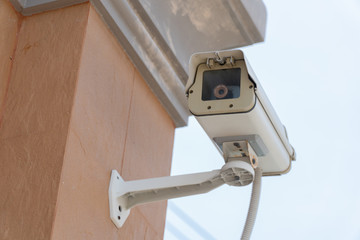 outdoor security cameras or outdoor surveillance cameras on a wall, video protection safety system guard