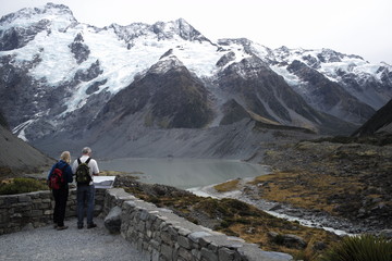 Fototapeta premium view at the lake up side down big mountain Mt cook