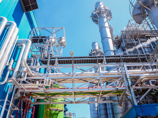 Heat recovery steam generator and sky in Combined-Cycle Co-Generation Power Plant which it so beautiful and popular to background power plant concept.