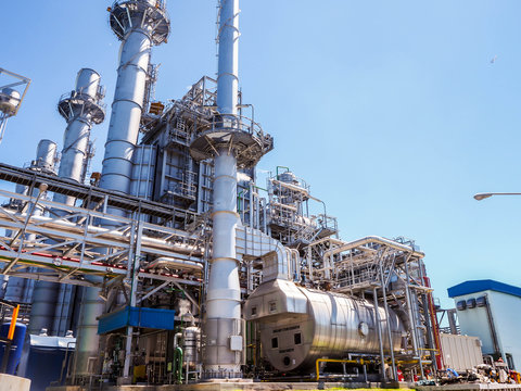 Auxiliary boiler systems from natural gas which include stack, burner, boiler and sky in power plant.