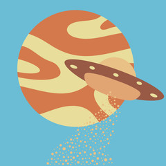 Vector. Planet, Ufo flying spaceship.World UFO Day