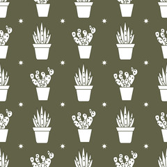 Vector seamless pattern with cactus and succulents