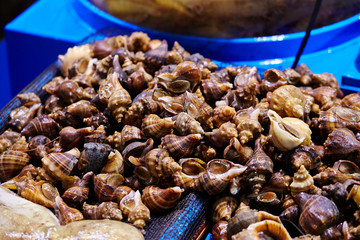 Various shellfishes at fish market