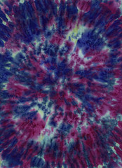 Abstract hand painted shibori textile background pattern in purple and blue