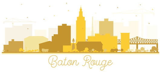 Baton Rouge Louisiana City Skyline Silhouette with Golden Buildings Isolated on White.